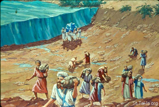 St-Takla.org Image: Take for yourselves twelve stones from the Jordan (Joshua 4:1-8) صورة في موقع الأنبا تكلا: أخذ اثنتا عشر حجر من نهر الأردن (يشوع 4: 1-8)
