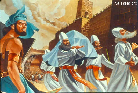 St-Takla.org Image: The Israelites walk around Jericho (Joshua 6:10-19) صورة في موقع الأنبا تكلا: الإسرائيليون يدورون حول أريحا (يشوع 6: 10-19)
