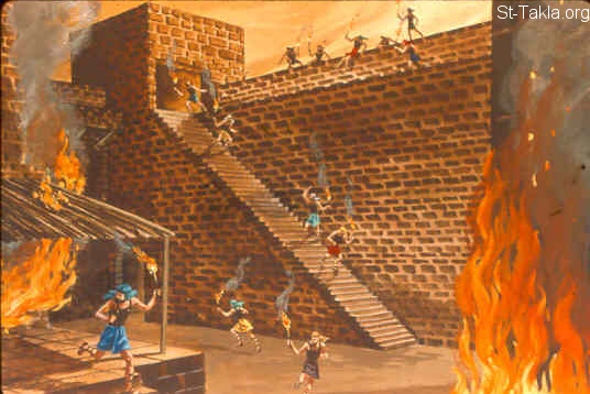 St-Takla.org Image: Abimelech destroys Shechem (Judges 9:41-45) صورة في موقع الأنبا تكلا: أبيمالك يدمر شكيم (القضاة 9: 41-45)