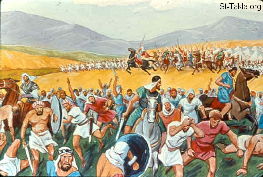 St-Takla.org Image: Jephthah goes to the people of Ammon (Judges 11:32-33) صورة في موقع الأنبا تكلا: يفتاح يذهب إلى بنى عمون (القضاة 11: 32-33)