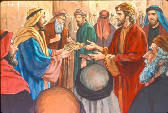 St-Takla.org Image: Boaz agrees to marry Ruth (Ruth 4:6) صورة في موقع الأنبا تكلا: بوعز يوافق على الزواج من راعوث (راعوث 4: 6)