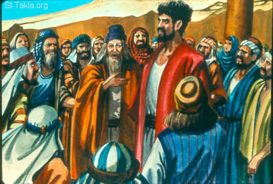 St-Takla.org Image: Saul is enthroned as a king (1 Samuel 10:20-24) صورة في موقع الأنبا تكلا: شاول يتوج كملك (صموئيل الأول 10: 20-24)