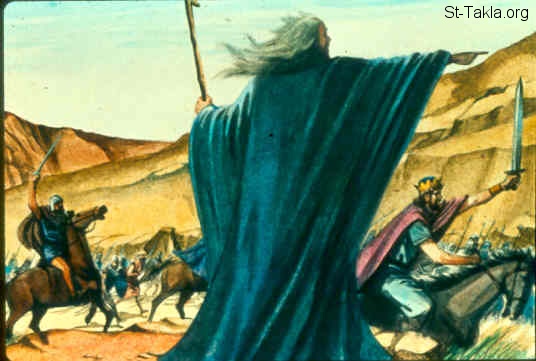 St-Takla.org Image: Samuel sends Saul against Amalek (1 Samuel 15:1-7) صورة في موقع الأنبا تكلا: صموئيل يرسل شاول ضد العماليق (صموئيل الأول 15: 1-7)