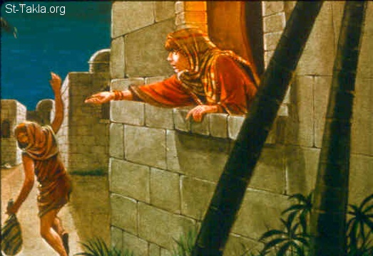 St-Takla.org Image: David's wife Michal helps him flee from Saul (1 Samuel 19:11-17) صورة في موقع الأنبا تكلا:  ميكال زوجة داود تساعده على الهروب من شاول (صموئيل الأول 19: 11-17)