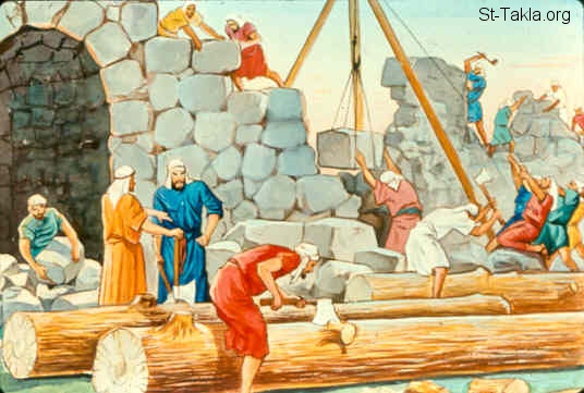 St-Takla.org Image: All the people working in rebuilding the wall of Jerusalem (Nehemiah 3:1-32) صورة في موقع الأنبا تكلا: الشعب كله يعمل في ترميم سور أورشليم (نحميا 3: 1-32)
