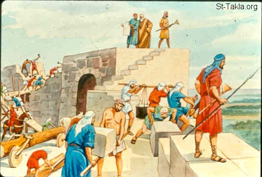 St-Takla.org Image: The people building the wall of Jerusalem (Nehemiah 3) صورة في موقع الأنبا تكلا: الشعب يبني سور أورشليم (نحميا 3)