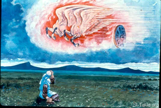 St-Takla.org Image: Ezekiel sees Jerusalem in a vision (Ezekiel 1:4-25) صورة في موقع الأنبا تكلا: حزقيال يرى الشاروبيم (حزقيال 1: 4-25)
