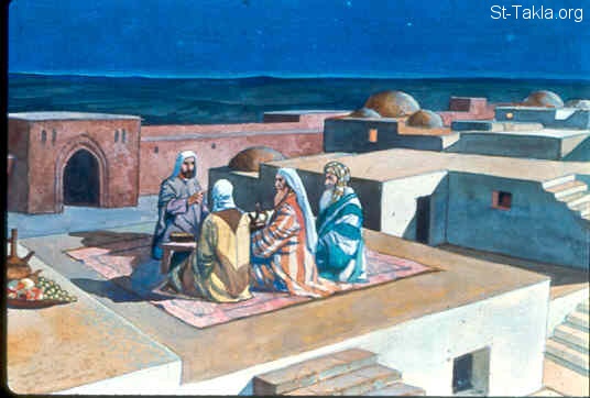 St-Takla.org Image: Ezekiel talks to the elders (Ezekiel 14:10-11) صورة في موقع الأنبا تكلا: حزقيال يتكلم إلى الشيوخ (حزقيال 14: 10-11)