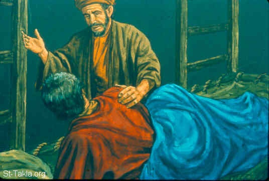 St-Takla.org Image: The captain wakes up Jonah (Jonah 1:6) صورة في موقع الأنبا تكلا: قائد السفينة يوقظ يونان (يونان 1: 6)