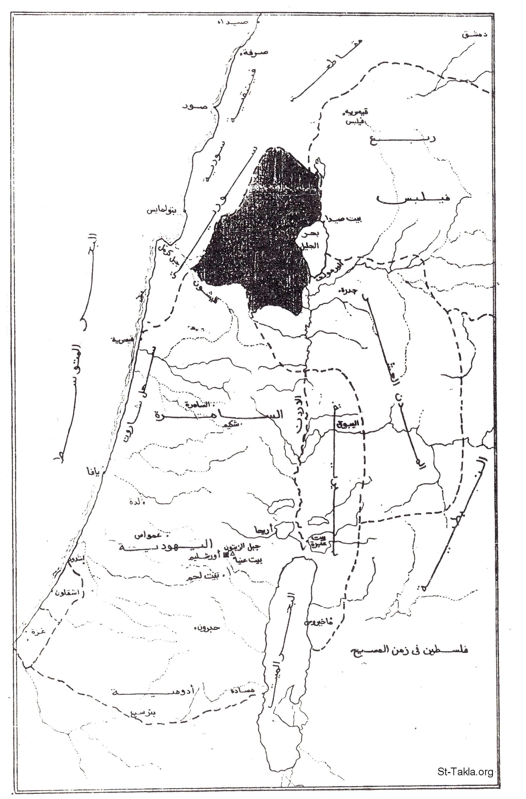 St-Takla.org Image: Map of Palestine at the time of Christ صورة في موقع الأنبا تكلا: خريطة فلسطين في زمن المسيح