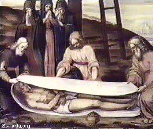 St-Takla.org Image: Jesus Enshroud صورة في موقع الأنبا تكلا: تكفين جسد المسيح