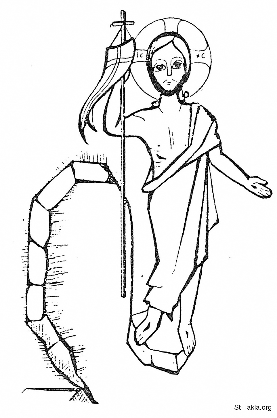 St-Takla.org Image: Resurrection of Jesus Christ, Coptic coloring image صورة في موقع الأنبا تكلا: قيامة الرب يسوع المسيح، صورة قبطية للتلوين