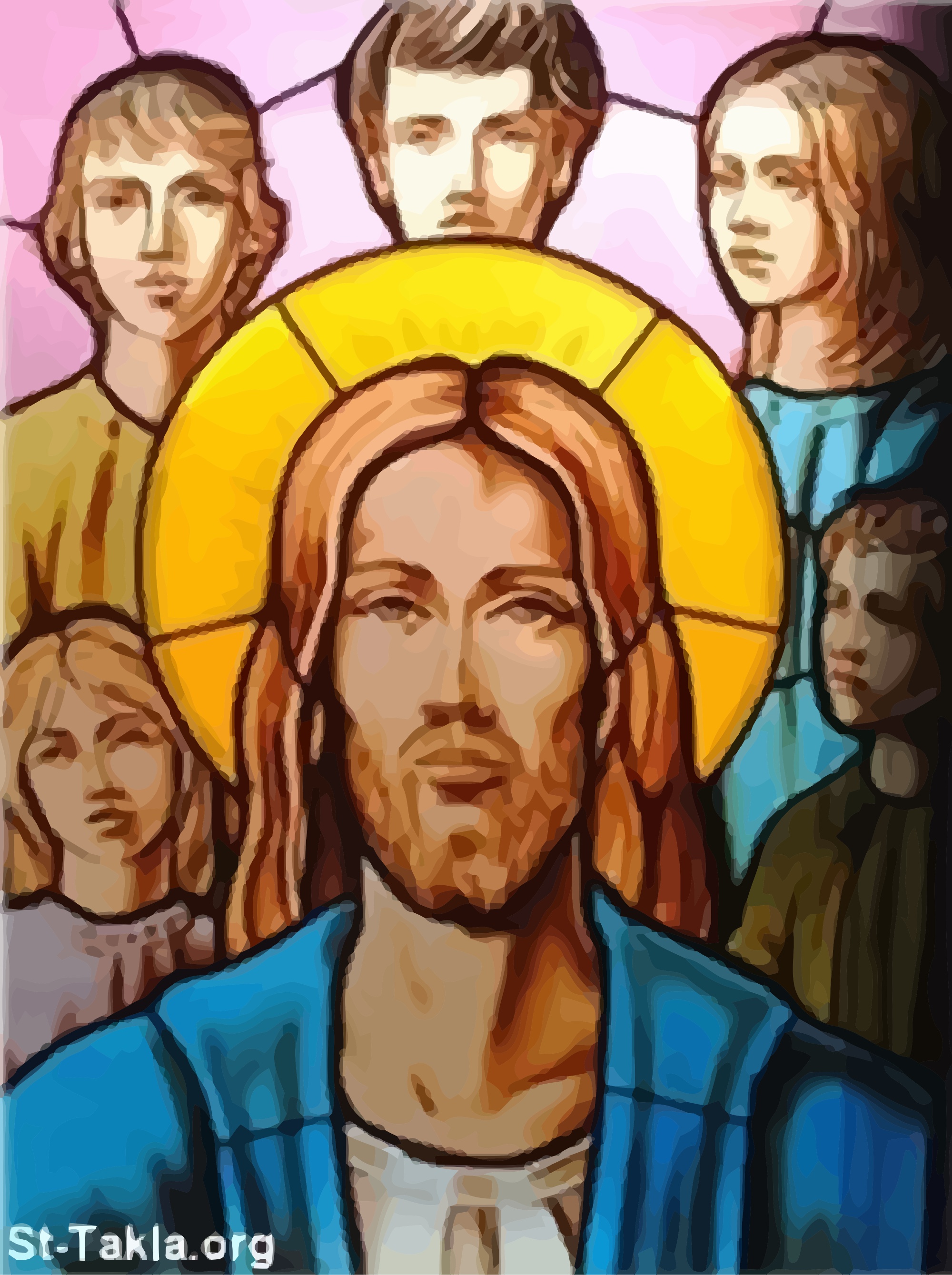 St-Takla.org Image: Jesus with some youth - Chastity - Our Father - We are the sons of God - "For where two or three are gathered together in My name, I am there in the midst of them" (Mathew 18:20) صورة: شباب مع المسيح - البتولية - مسيح الشباب - الله أبونا، بنوتنا لله - "حَيْثُمَا اجْتَمَعَ اثْنَانِ أَوْ ثَلاَثَةٌ بِاسْمِي فَهُنَاكَ أَكُونُ فِي وَسْطِهِمْ" 