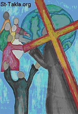 St-Takla.org         Image: WWJD What would Jesus do? Carrying the Cross and serving others صورة: ماذا كان سيفعل المسيح في موقف كهذا؟ - حمل الصليب و خدمة الآخرين
