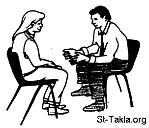 St-Takla.org Image: A couple talking: a woman and a man صورة في موقع الأنبا تكلا: رجل وامرأة يتحدثان