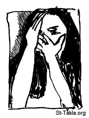 St-Takla.org         Image: Violence, woman hiding her face صورة: عنف، امرأة تغطي وجهها