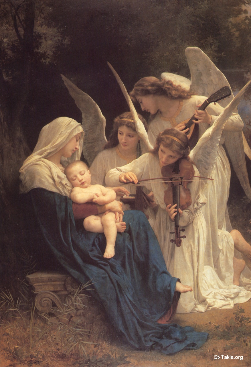 St-Takla.org Image: Song of the Angels to Saint Mary and Baby Jesus, painting by William Bouguereau صورة في موقع الأنبا تكلا: لوحة أغنية الملائكة للعذراء والطفل يسوع، الفنان وليام بوجارو