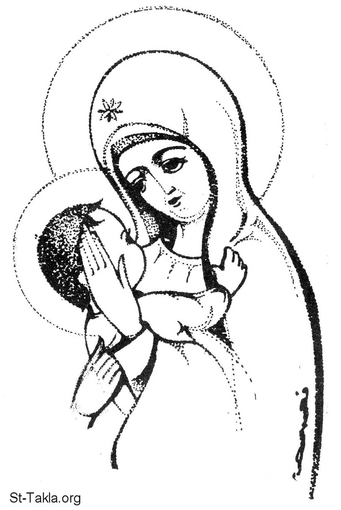 St-Takla.org Image: Saint Virgin Mary Mother of Jesus, by Fahmy Eshak صورة في موقع الأنبا تكلا: القديسة مريم العذراء والدة السيد يسوع المسيح، رسم الفنان فهمي إسحق