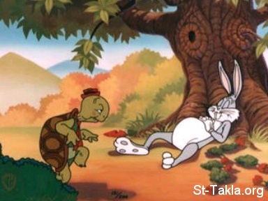 St-Takla.org Image: The Tortoise and the Hare (Rabbit) catroon صورة في موقع الأنبا تكلا: السلحفاة و الأرنب - كارتون