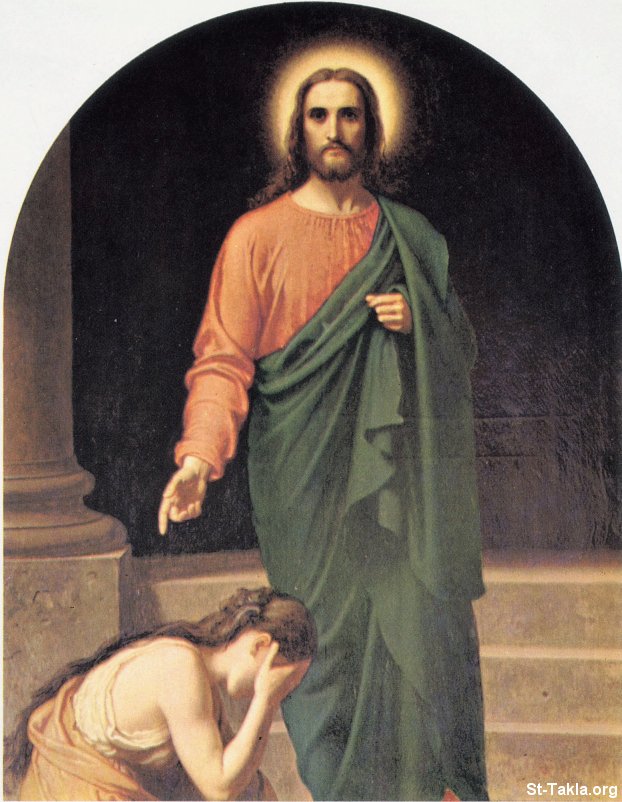 St-Takla.org Image: Jesus with the woman who repented صورة في موقع الأنبا تكلا: يسوع مع المرأة التائبة