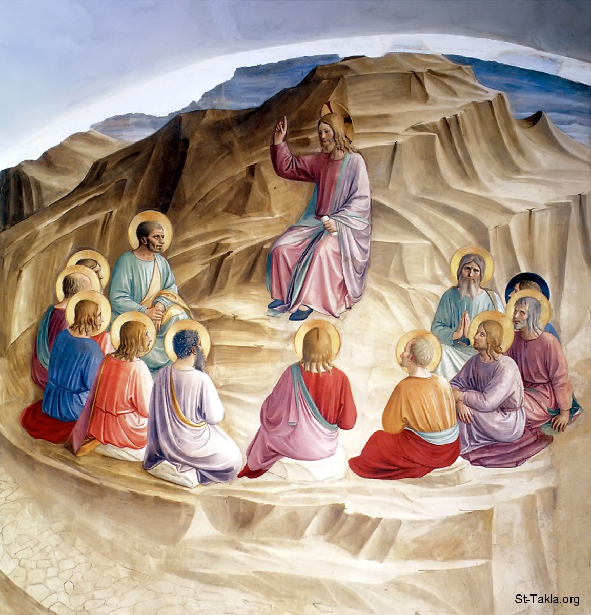 St-Takla.org Image: Jesus, Sermon on the Mount, painting by Fra Angelico, 1440 صورة في موقع الأنبا تكلا: لوحة العظة على الجبل، رسم الفنان فرا أنجيليكو، 1440