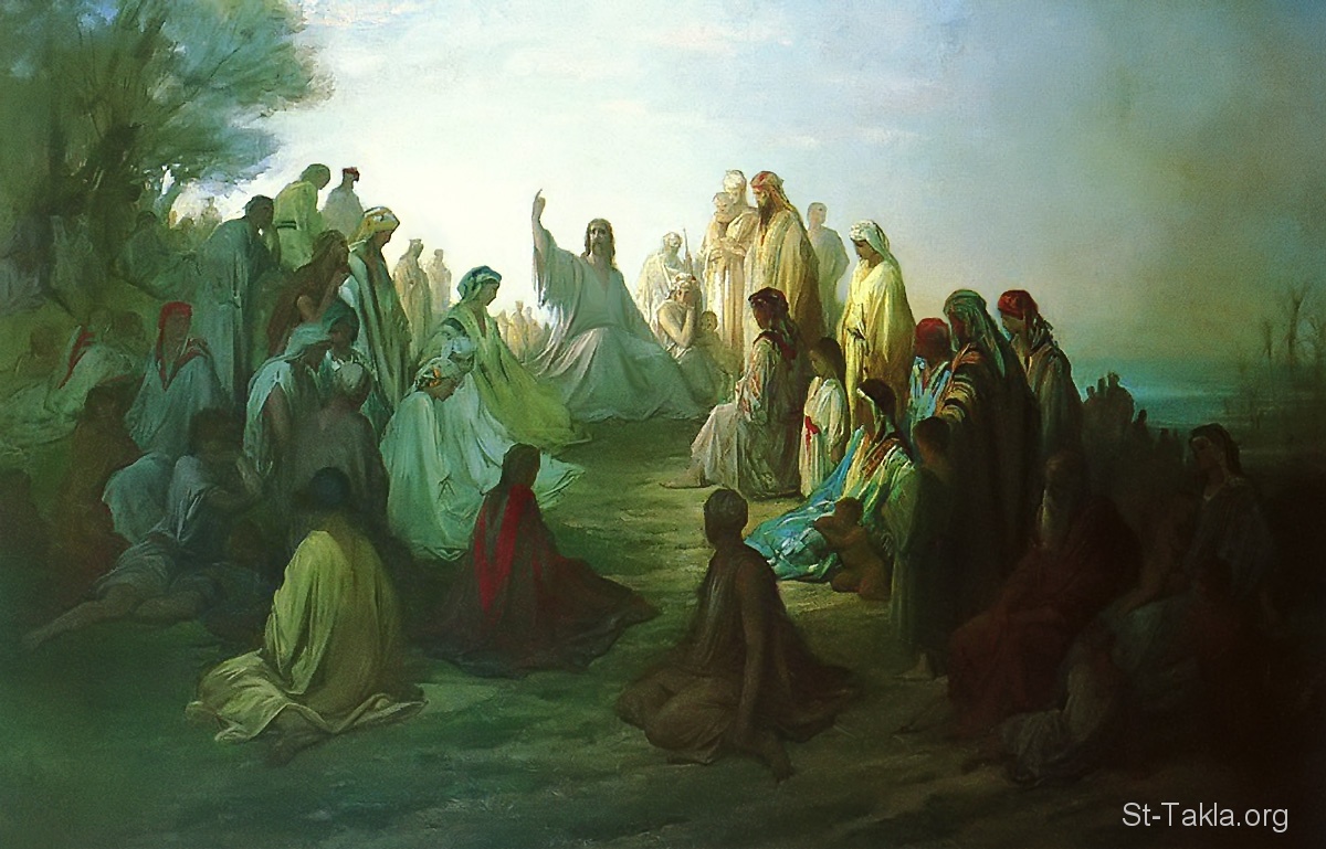 St-Takla.org Image: Jesus Preaching the Sermon on the Mount, by Gustav Dore صورة في موقع الأنبا تكلا: السيد المسيح في العظة على الجبل، رسم الفنان جوستاف دوريه