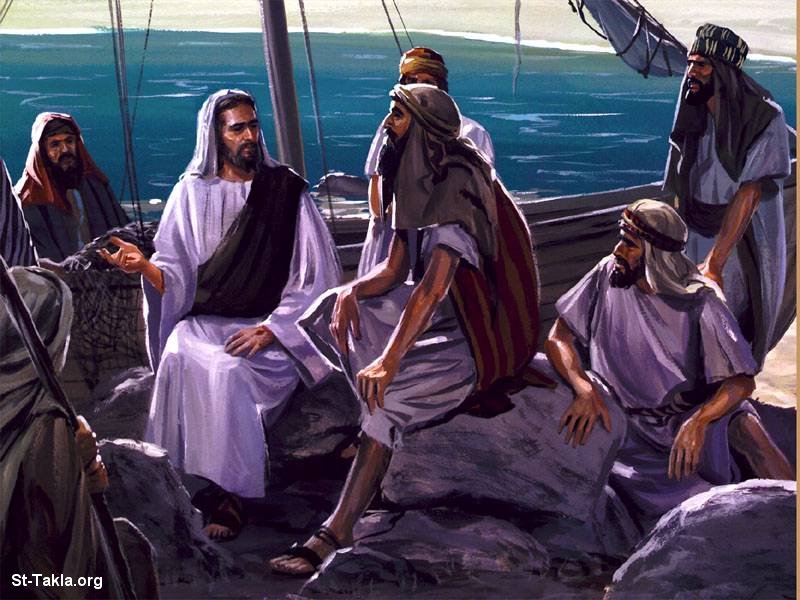 St-Takla.org Image: Jesus surrounded by his poor disciples صورة في موقع الأنبا تكلا: المسيح مُحاط بتلاميذه الفقراء