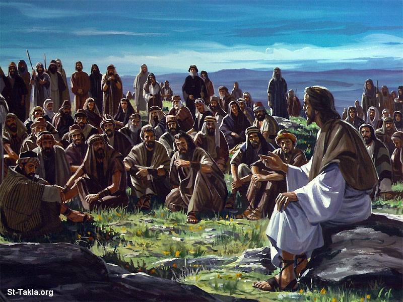 St-Takla.org Image: Jesus Preaching the Sermon on the Mountain صورة في موقع الأنبا تكلا: السيد يسوع المسيح في العظة على الجبل