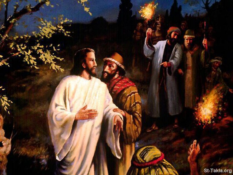 St-Takla.org Image: Betrayal of Judas Iscariot to Jesus صورة في موقع الأنبا تكلا: قبلة يهوذا، خيانة يهوذا للمسيح
