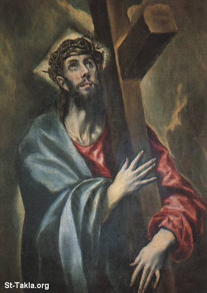 St-Takla.org Image: Jesus Christ on the Road of Pain - a portrait by El Greco صورة في موقع الأنبا تكلا: الرسام إل جريكو: السيد المسيح حامل الصليب
