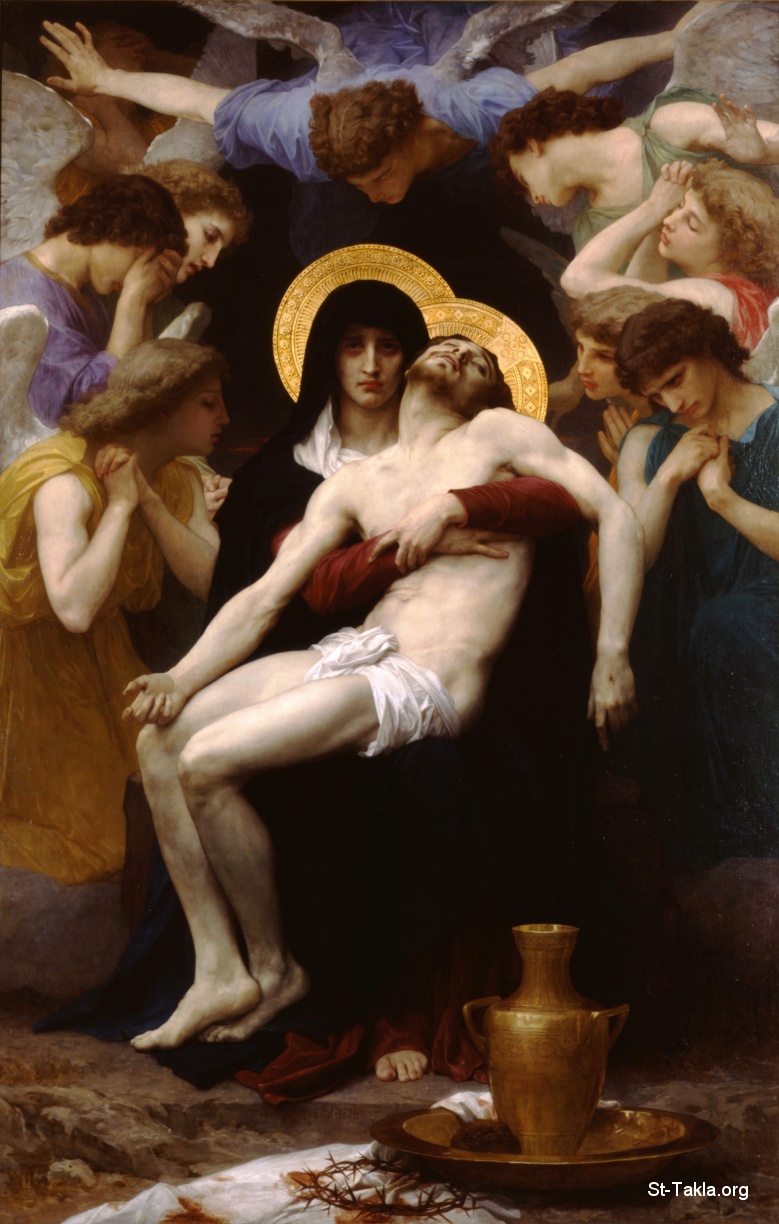 St-Takla.org Image: Pieta, by William Bouguereau صورة في موقع الأنبا تكلا: حزن العذراء على المسيح بعد موته، الفنان ويليام بوجارو