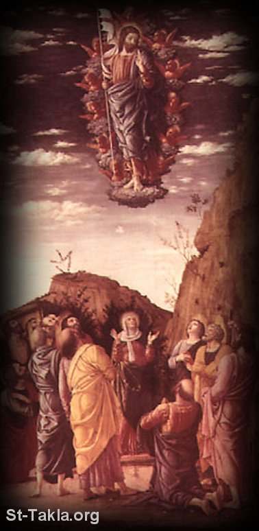 St-Takla.org Image: The Ascension of Jesus Christ in front of the disciples صورة في موقع الأنبا تكلا: صعود السيد المسيح أمام التلاميذ