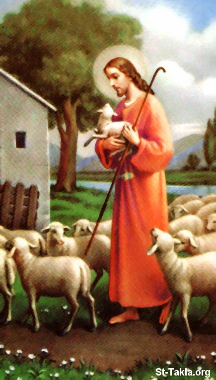 St-Takla.org Image: Christ the Good Shepherd صورة في موقع الأنبا تكلا: يسوع الراعي الصالح