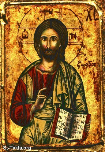 St-Takla.org Image: Christ Pantokrator, ancient Greek icon صورة في موقع الأنبا تكلا: المسيح الضابط الكل، أيقونة يونانية أثرية