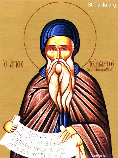 St-Takla.org Image: Modern Orthodox icon of Saint Isidore of Pelusium صورة في موقع الأنبا تكلا: أيقونة أرثوذكسية حديثة تصور القديس إيسيذوروس الفرمي (إيزيدور البيلوميزي)