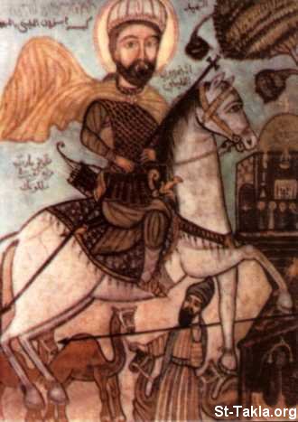 St-Takla.org Image: Saint Abaskhairon the Martyr, ancient Coptic art صورة في موقع الأنبا تكلا: أيقونة قبطية أثرية تصور الشهيد أبا سخايرون الشهيد