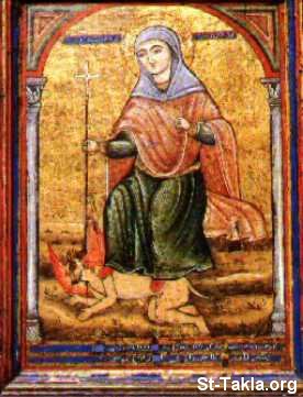 St-Takla.org Image: Ancient Coptic icon of St. Mareena the Martyr صورة في موقع الأنبا تكلا: أيقونة قبطية أثرية تصور الشهيدة مارينة