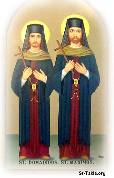 St-Takla.org Image: Modern Coptic icon of St. Maximos and St. Domadious صورة في موقع الأنبا تكلا: صورة أيقونة قبطية حديث تصور القديس دومادميوس و القديس مكسيموس