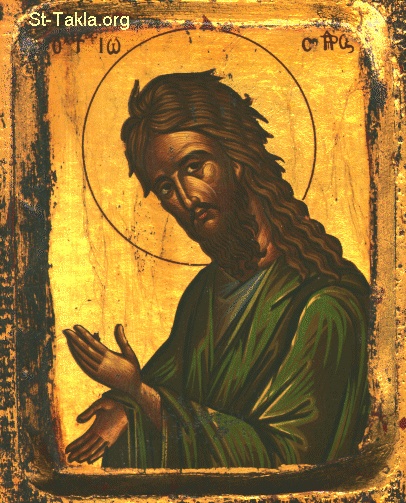 St-Takla.org Image: Ancient icon of Saint John the Baptist, Youhanna El Me3medan صورة في موقع الأنبا تكلا: القديس يوحنا المعمدان، أيقونة أثرية